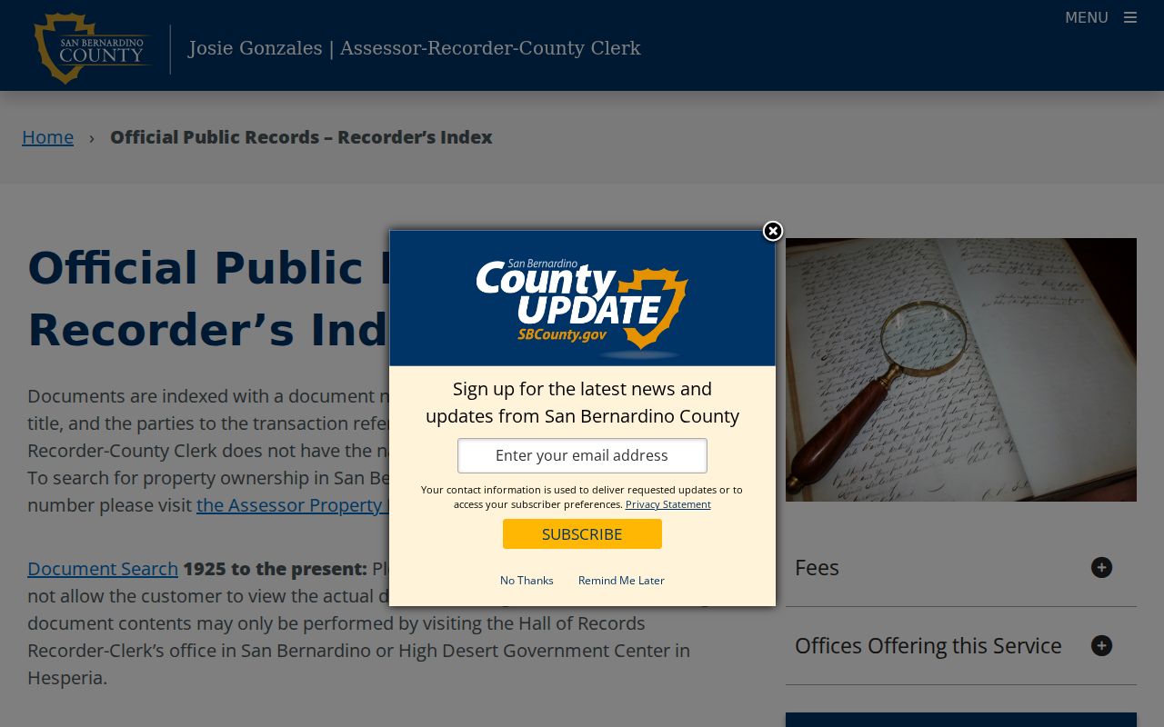 Upland people search view of the ARC official records index