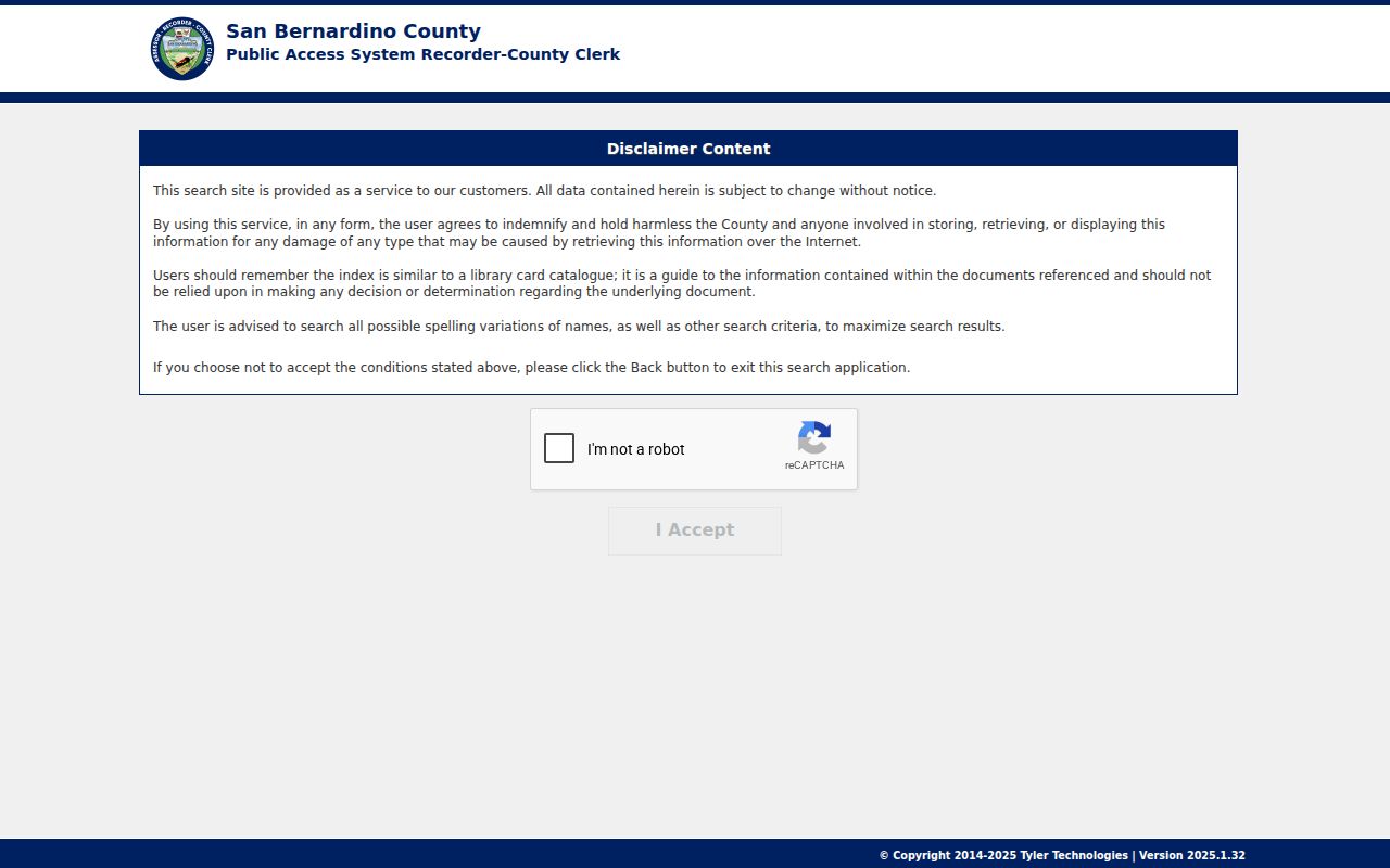 Upland people search entry to the San Bernardino recorder system