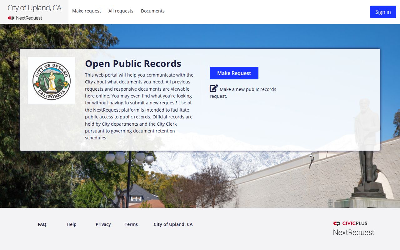 Upland people search through the city NextRequest records portal