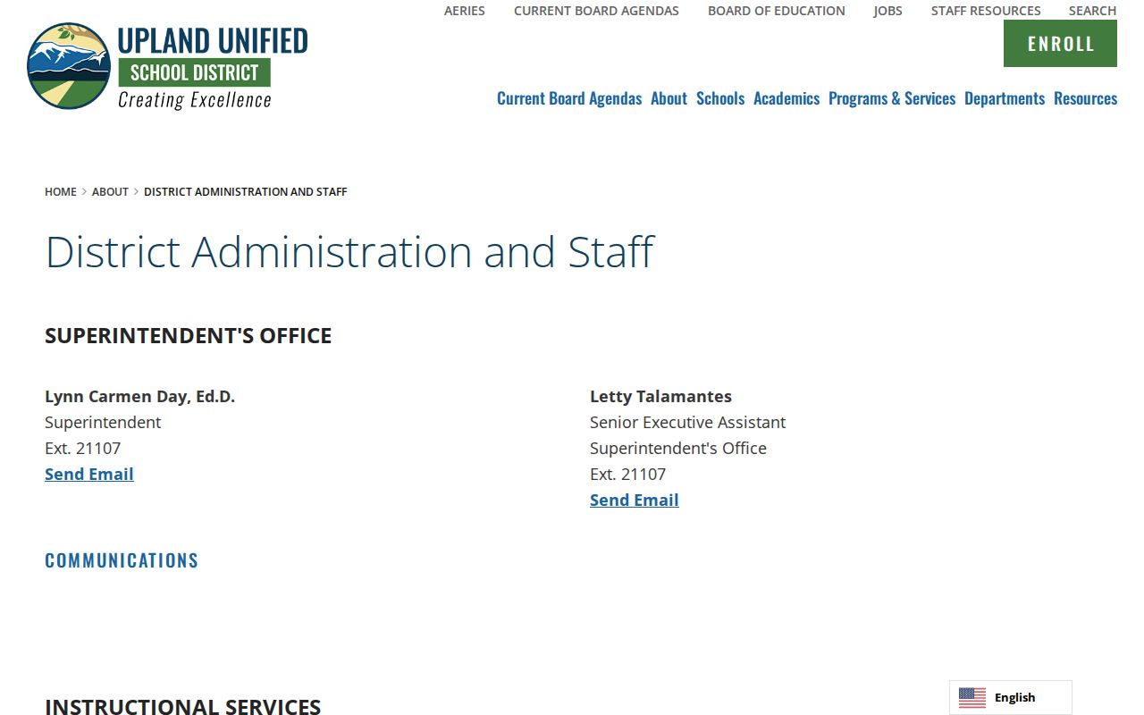 Upland people directories screenshot of Upland Unified administration listings