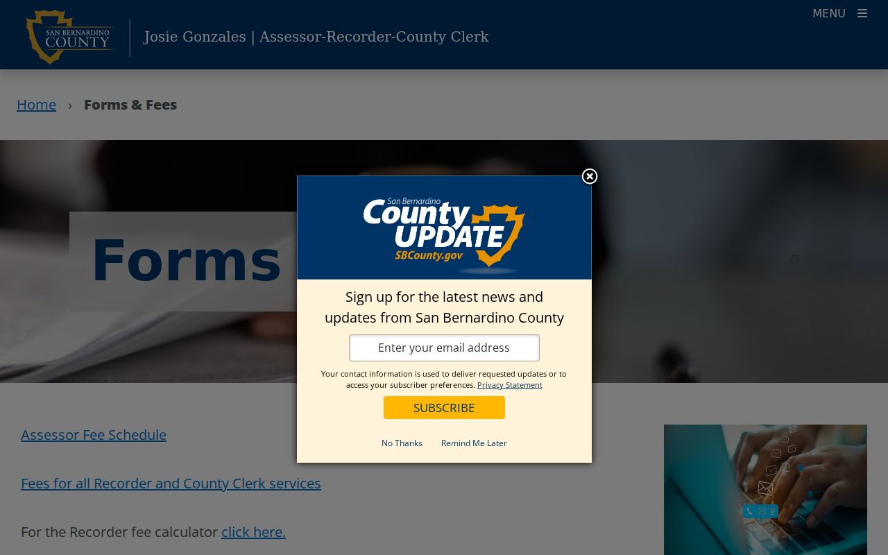 Upland public records forms and fees index