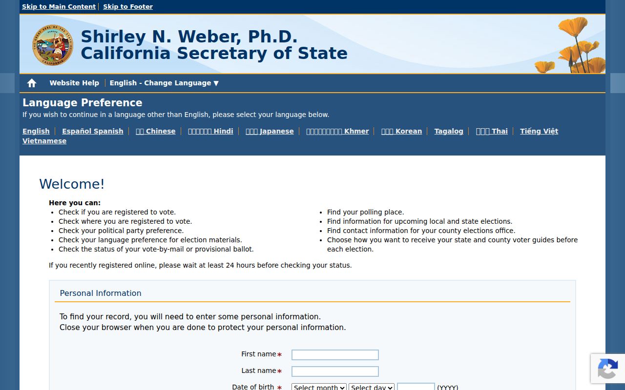 Upland voter registration lookup on California My Voter Status